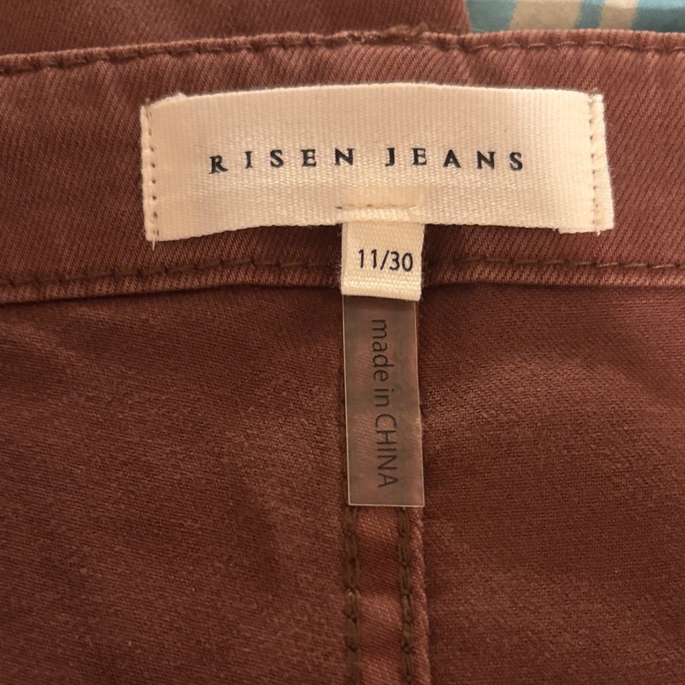 Risen Wide-Leg Cuffed Cropped Jeans-Brown - Picture 6 of 7